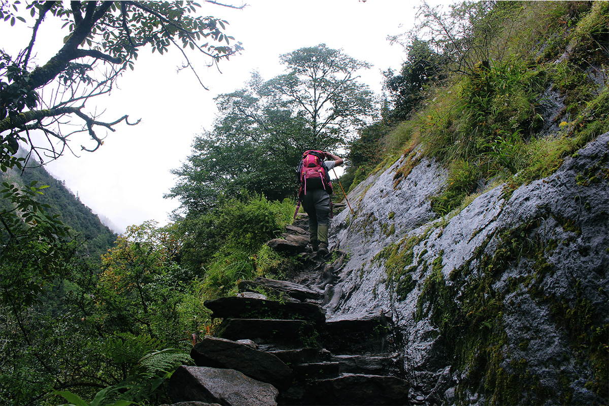 man standing in trekking gear